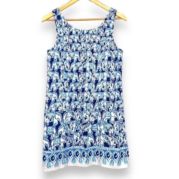 Lilly Pulitzer Cathy Dress Women's 6 Blue Shift Mini Elephant Print Classic - Picture 3 of 10